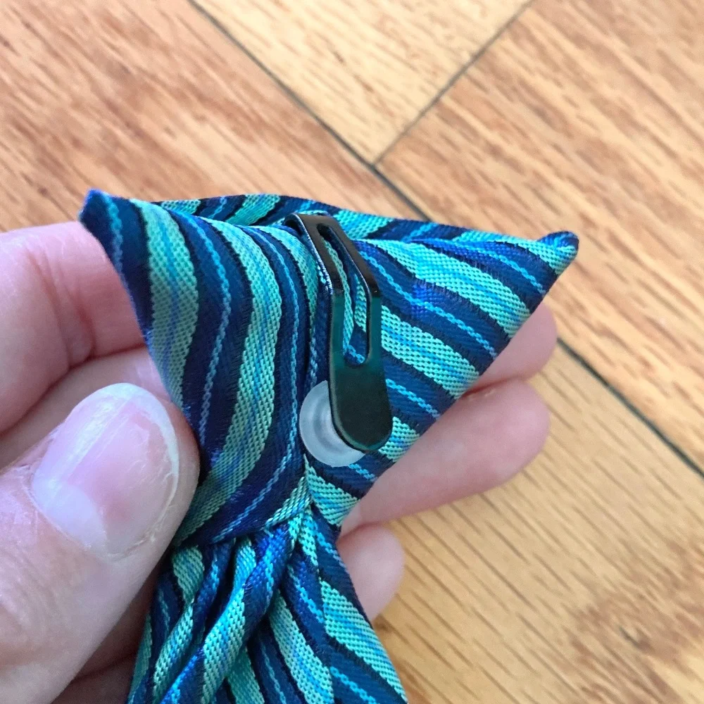 Boy’s blue and green striped clip on tie